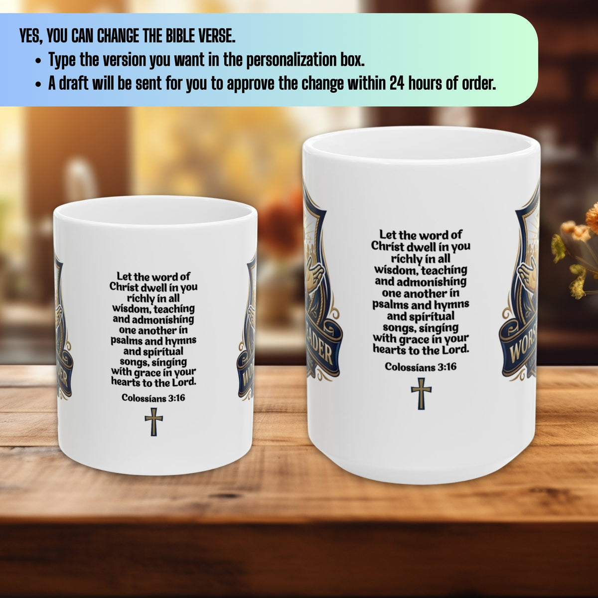 Personalized Worship Leader Coffee Mug With Bible Verse