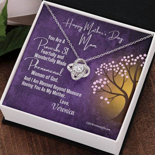 Personalized Proverbs 31 Mother's Day Message Card - Love Knot Necklace - Tree