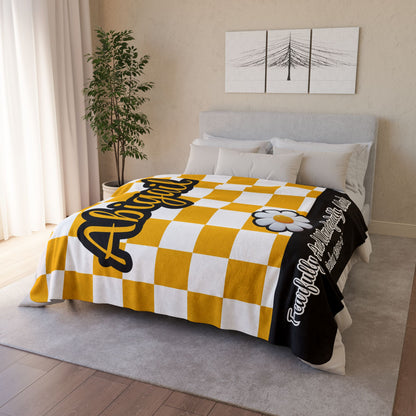 Personalized Wonderfully Made Sherpa Blanket - White and Yellow Checker