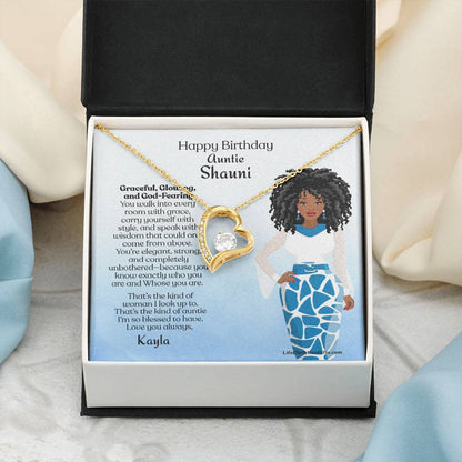 Personalized To Auntie Forever Love Necklace And Message Card - Gracefully African American