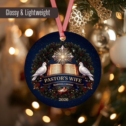 Pastor and Pastor's Wife Personalized Ornament With Christian Christmas Elements