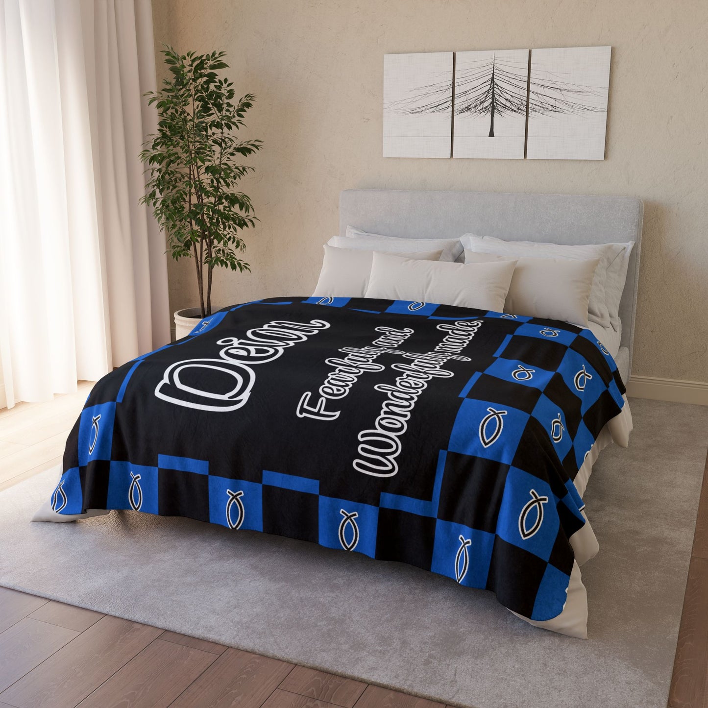 Personalized Wonderfully Made Sherpa Blanket -Black and Blue