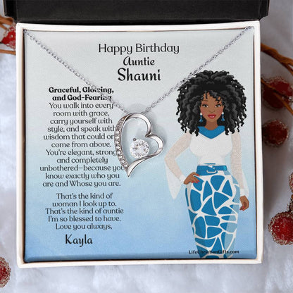 Personalized To Auntie Forever Love Necklace And Message Card - Gracefully African American