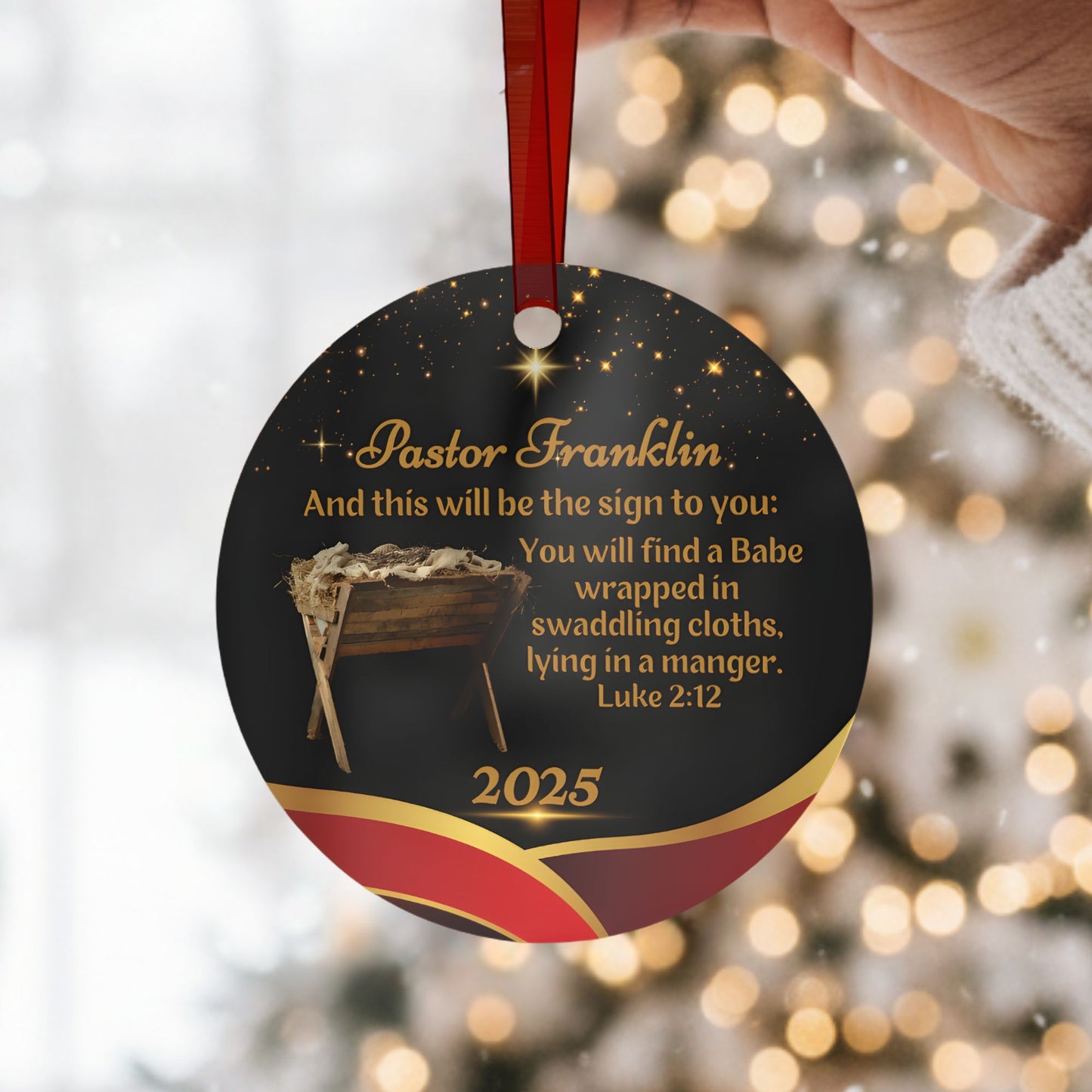 Personalized 2025 Bible Verse Christmas Metal Ornament For Pastors