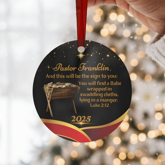 Personalized 2025 Bible Verse Christmas Metal Ornament For Pastors