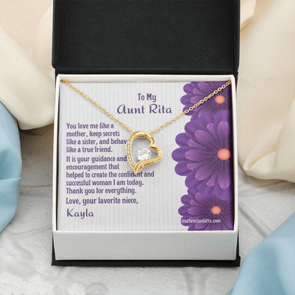 Personalized Auntie Forever Love Necklace Message Card - Love Like Mother - Flowers