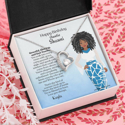 Personalized To Auntie Forever Love Necklace And Message Card - Gracefully African American