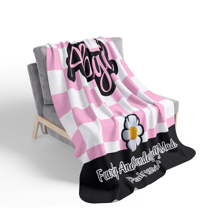 Personalized Wonderfully Made Sherpa Blanket - White and Pink Checker