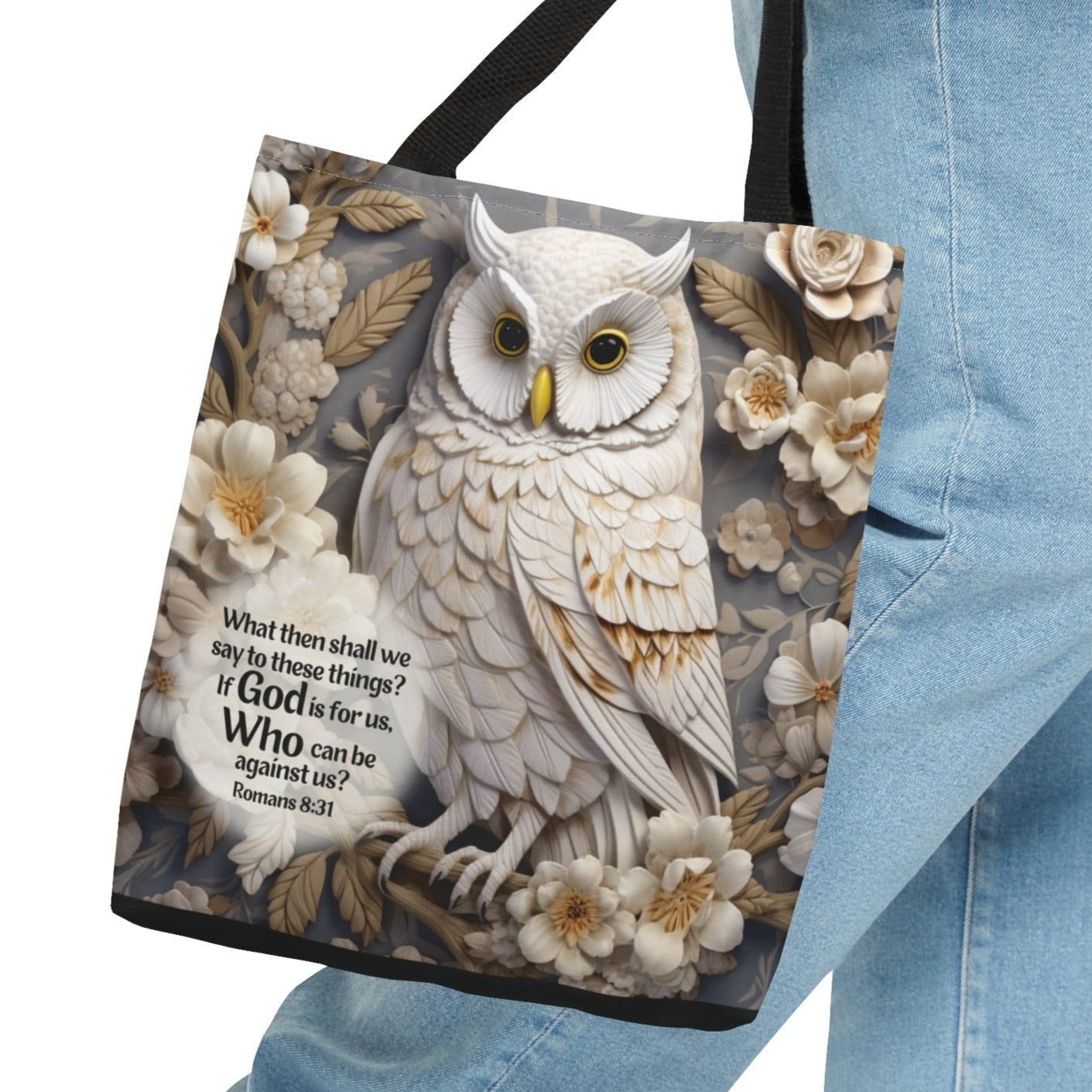 Bible Verse Tote Bag - 3D Owl Print