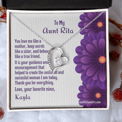 Personalized Auntie Forever Love Necklace Message Card - Love Like Mother - Flowers