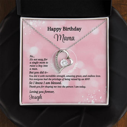 Happy Birthday Single Mom Message Card - Forever Love Necklace - MVP Pink