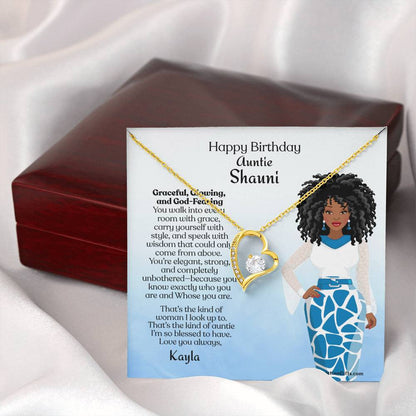 Personalized To Auntie Forever Love Necklace And Message Card - Gracefully African American