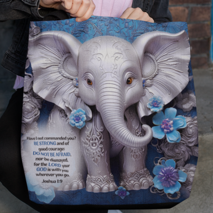 Bible Verse Tote Bag - 3D Elephant Print