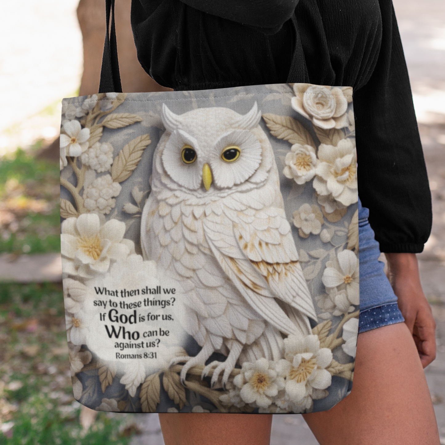 Bible Verse Tote Bag - 3D Owl Print