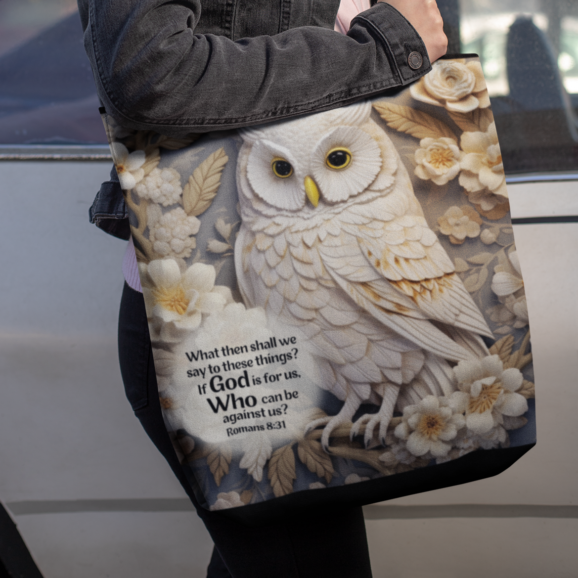 Bible Verse Tote Bag - 3D Owl Print