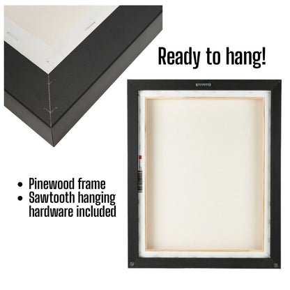 Black frame with sawtooth hanging hardware on a white background, back view