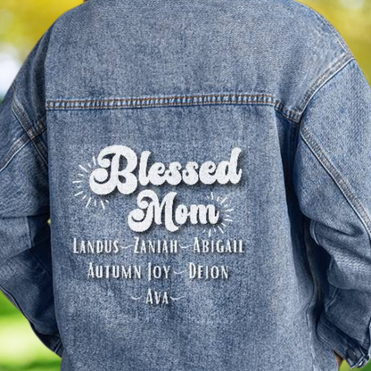 Personalized Oversized Denim Jean Jacket - Blessed Mom