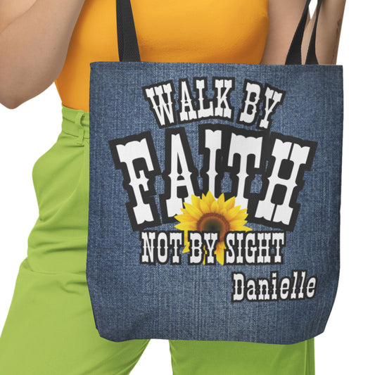 Walk By Faith Not By Sight Personalized Christian Tote Bag