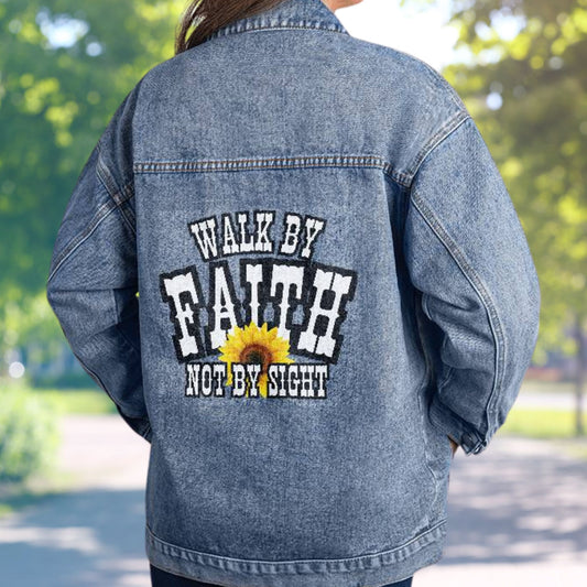 Walk By Faith Women's Denim Jacket - Sunflower