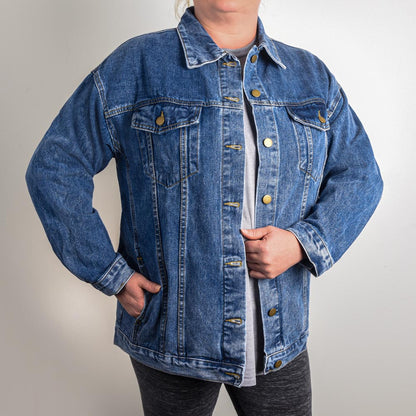 Personalized Oversized Denim Jean Jacket - One Blessed Mama