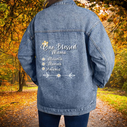 Personalized Oversized Denim Jean Jacket - One Blessed Mama