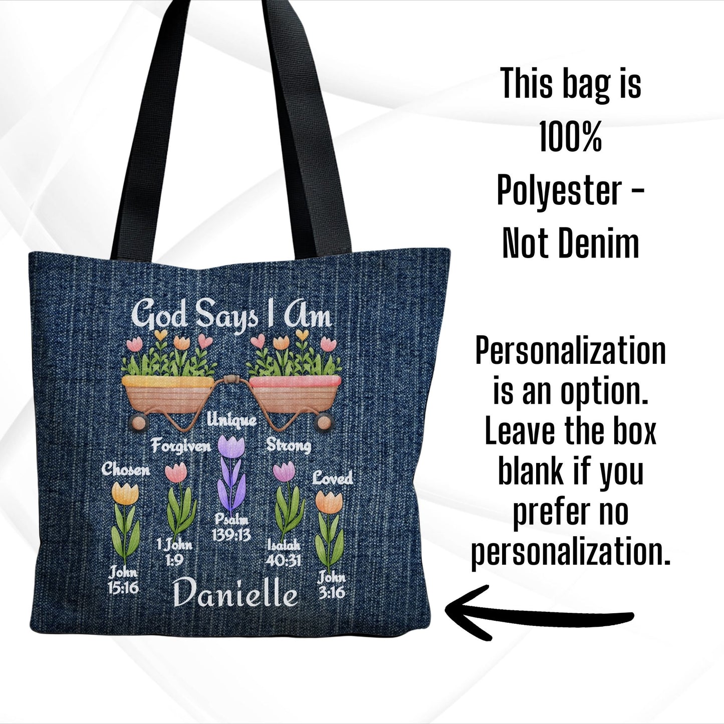 Personalized Christian Tote Bag - God Says I Am Bible Verse Affirmations