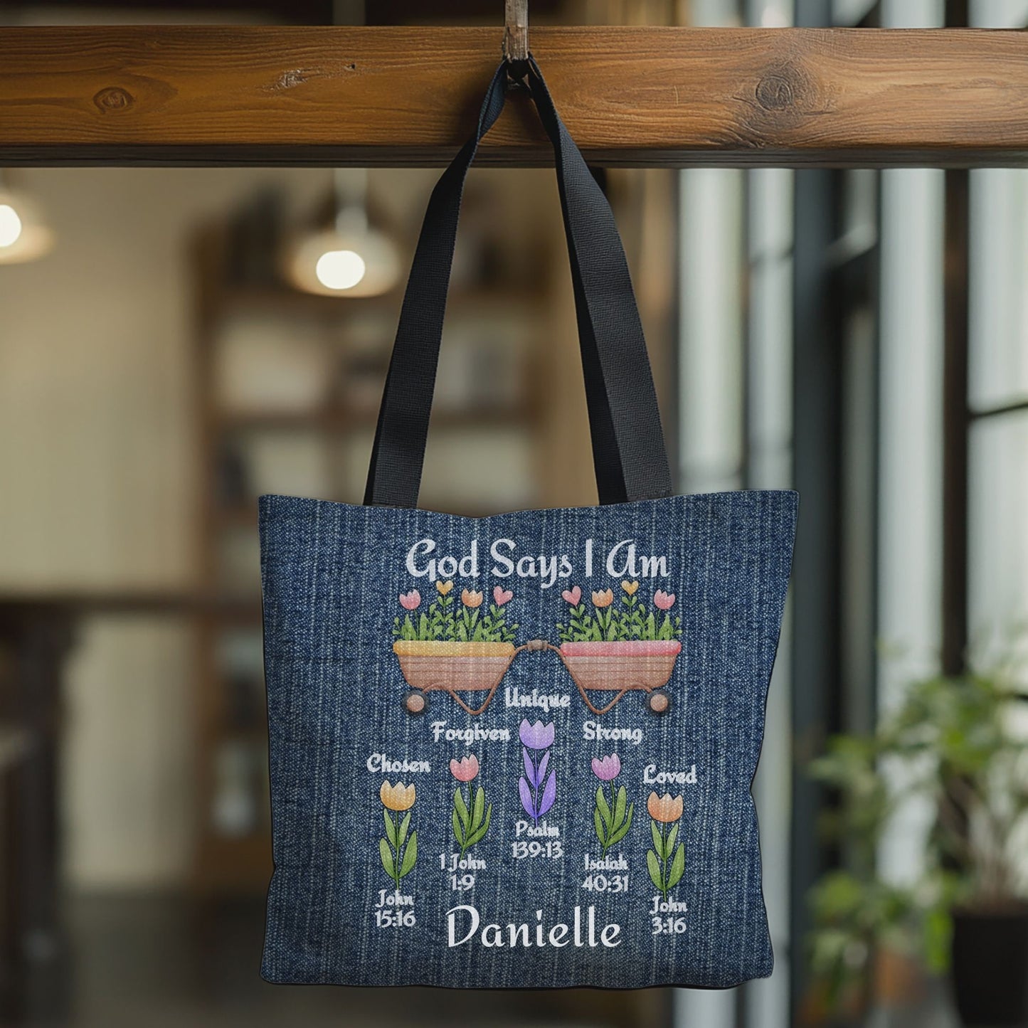 Personalized Christian Tote Bag - God Says I Am Bible Verse Affirmations