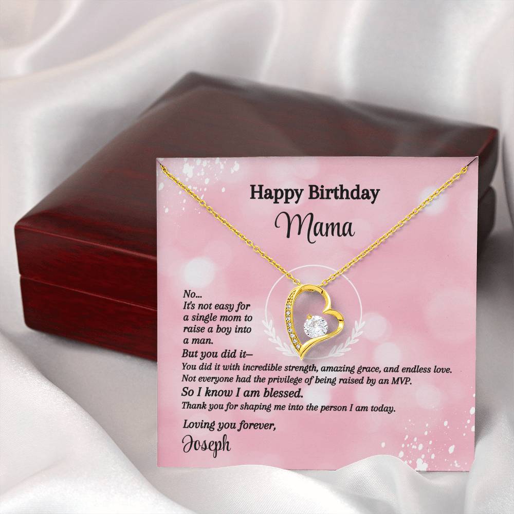 Happy Birthday Single Mom Message Card - Forever Love Necklace - MVP Pink