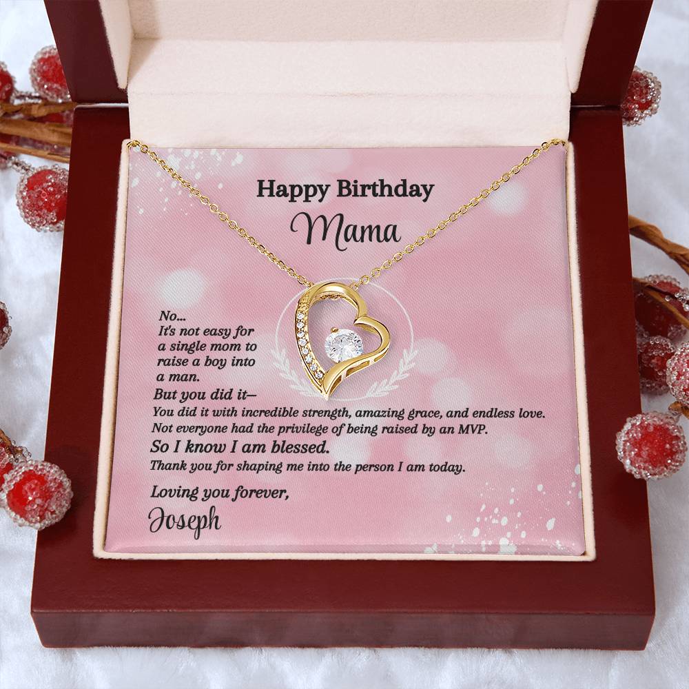 Happy Birthday Single Mom Message Card - Forever Love Necklace - MVP Pink