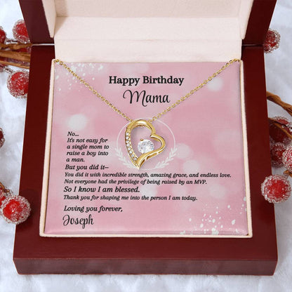 Happy Birthday Single Mom Message Card - Forever Love Necklace - MVP Pink