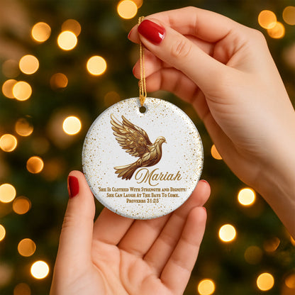 Bible Verse Personalized Ceramic Christmas Ornament With Gold Dove