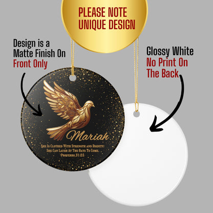 Bible Verse Personalized Ceramic Christmas Ornament With Gold Dove