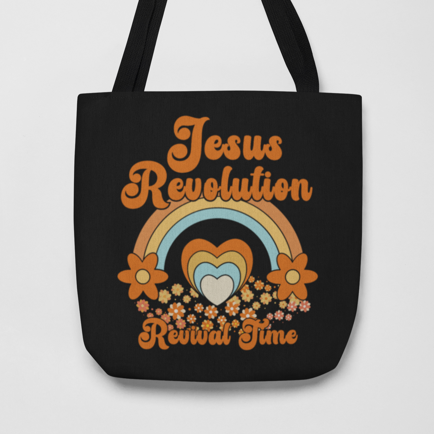 Jesus Revolution Revival Time Tote Bag - Retro Rainbow Heart
