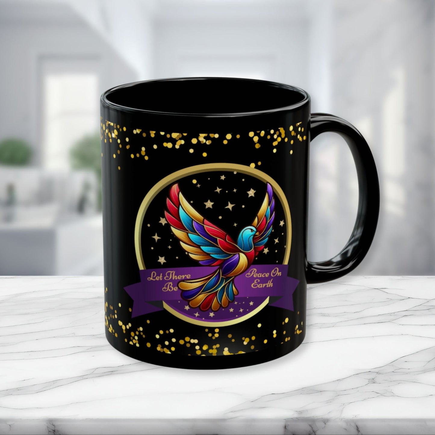 Christmas Coffee Mug - Peace On Earth - Gold Accent