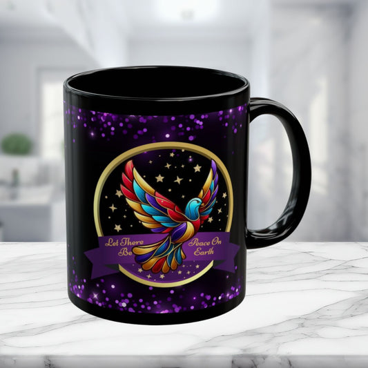 Christmas Coffee Mug - Peace On Earth - Purple Accent