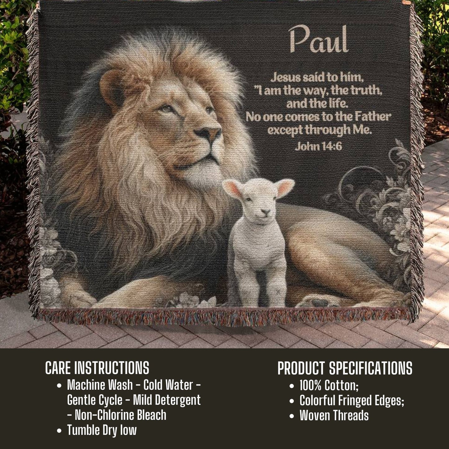 Personalized Bible Verse Lion and Lamb Woven Blanket