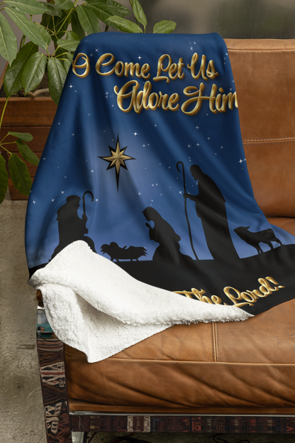 Christmas O Come Let Us Adore Him Sherpa Blanket