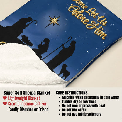 Christmas O Come Let Us Adore Him Sherpa Blanket