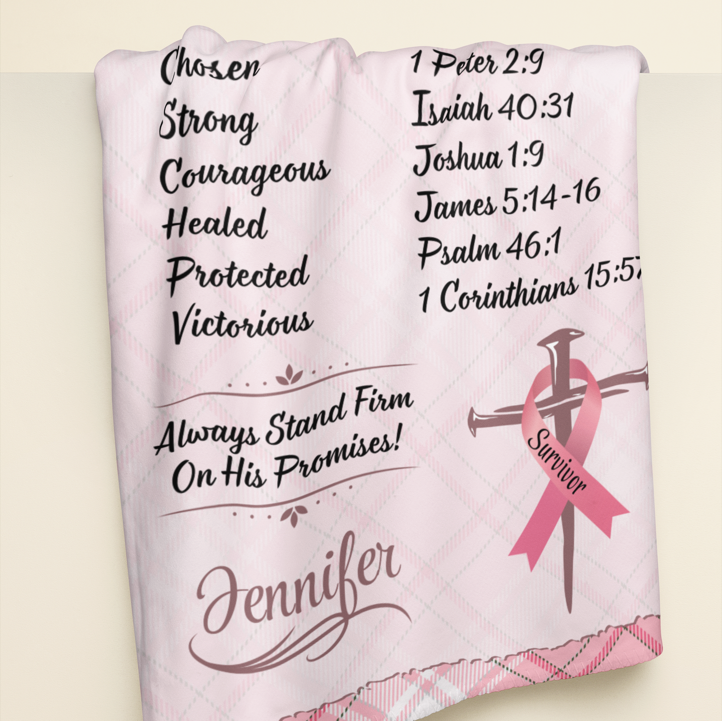 Personalized Breast Cancer Survivor God Affirmations Bible Verse Blanket