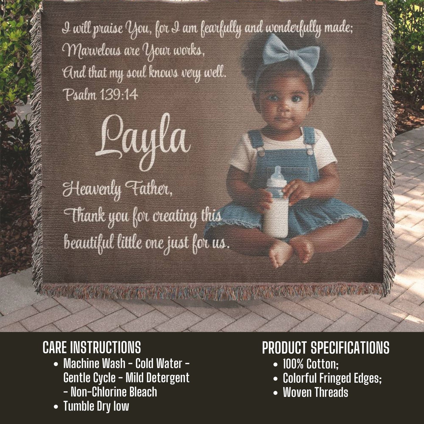 Personalized Baby Photo Woven Throw - Bible Verse Psalm 139:14