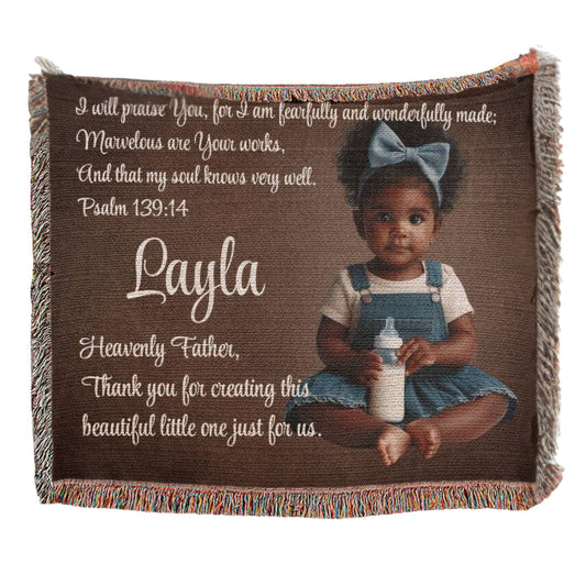 Personalized Baby Photo Woven Throw - Bible Verse Psalm 139:14