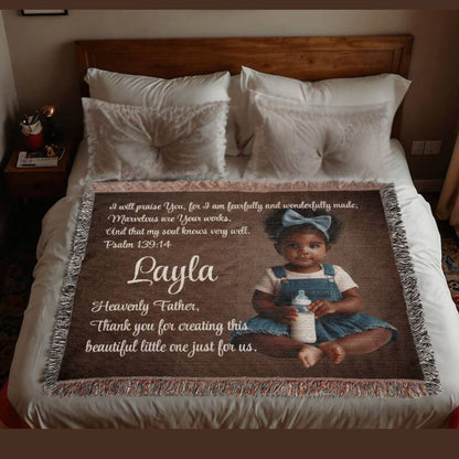 Personalized Baby Photo Woven Throw - Bible Verse Psalm 139:14