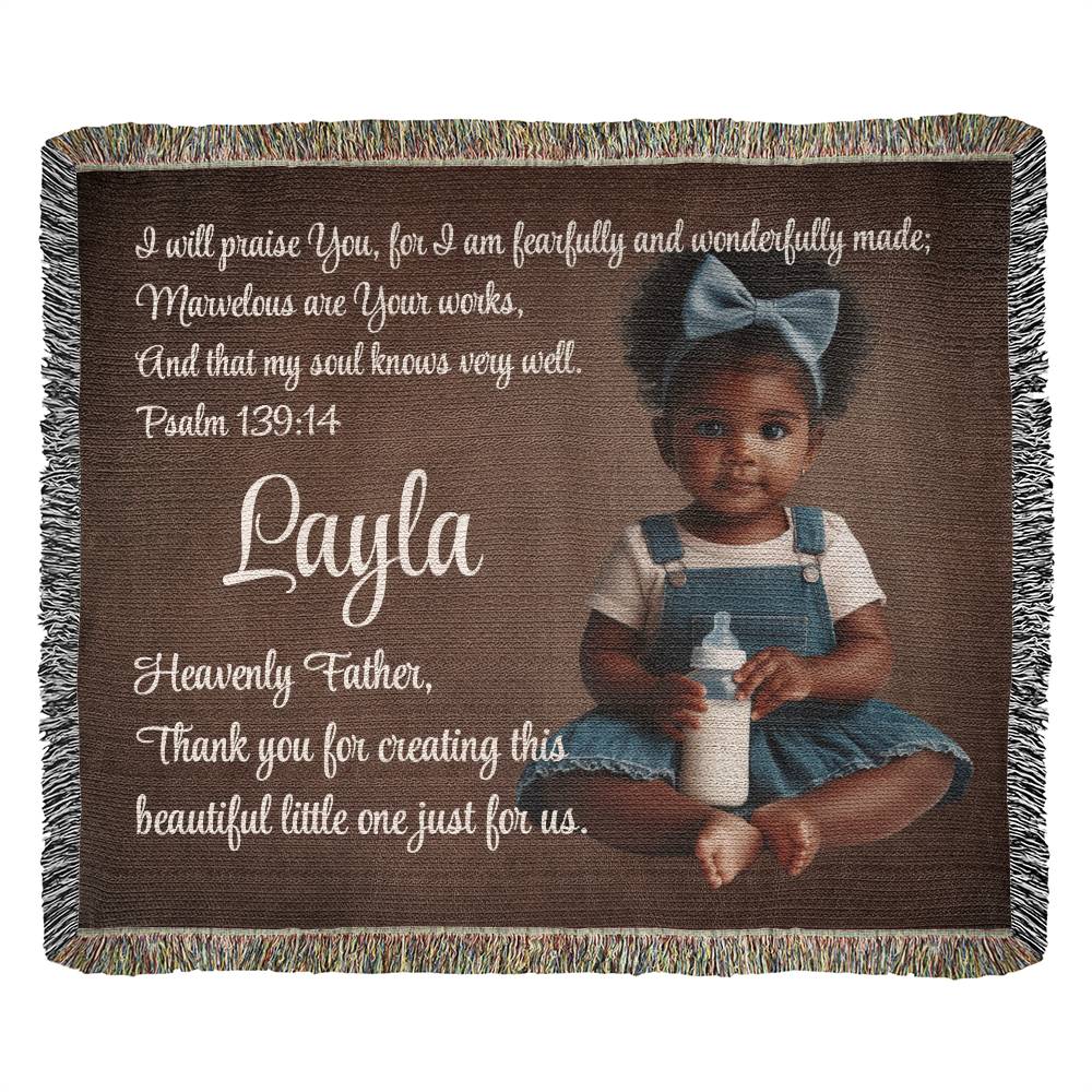 Personalized Baby Photo Woven Throw - Bible Verse Psalm 139:14