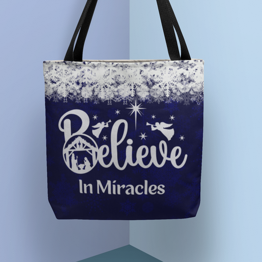 Nativity Scene Believe In Miracles Christmas Tote Bag