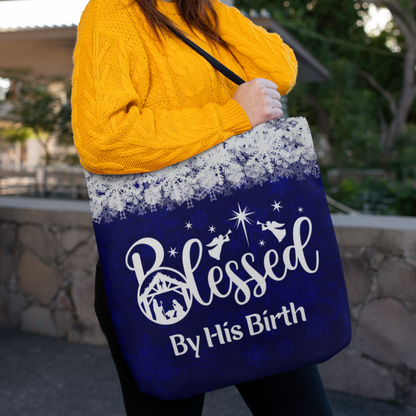 Nativity Scene Blessed By His Birth Christmas Tote Bag