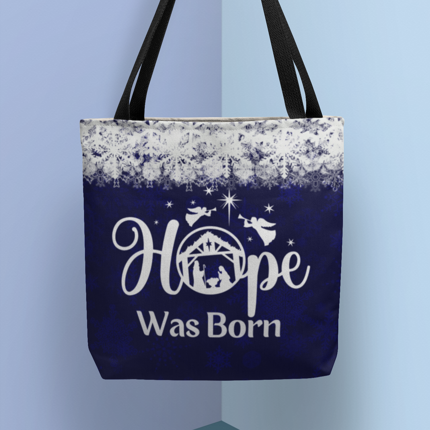 Nativity Scene Hope Was Born Christmas Tote Bag