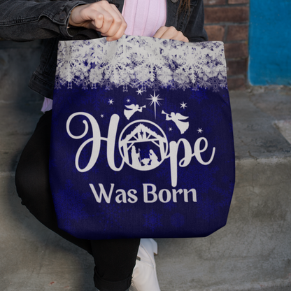 Nativity Scene Hope Was Born Christmas Tote Bag