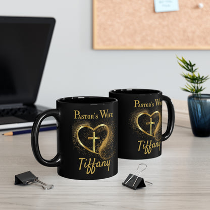 Personalized Pastor's Wife Coffee Mug - Gold Cross and Heart