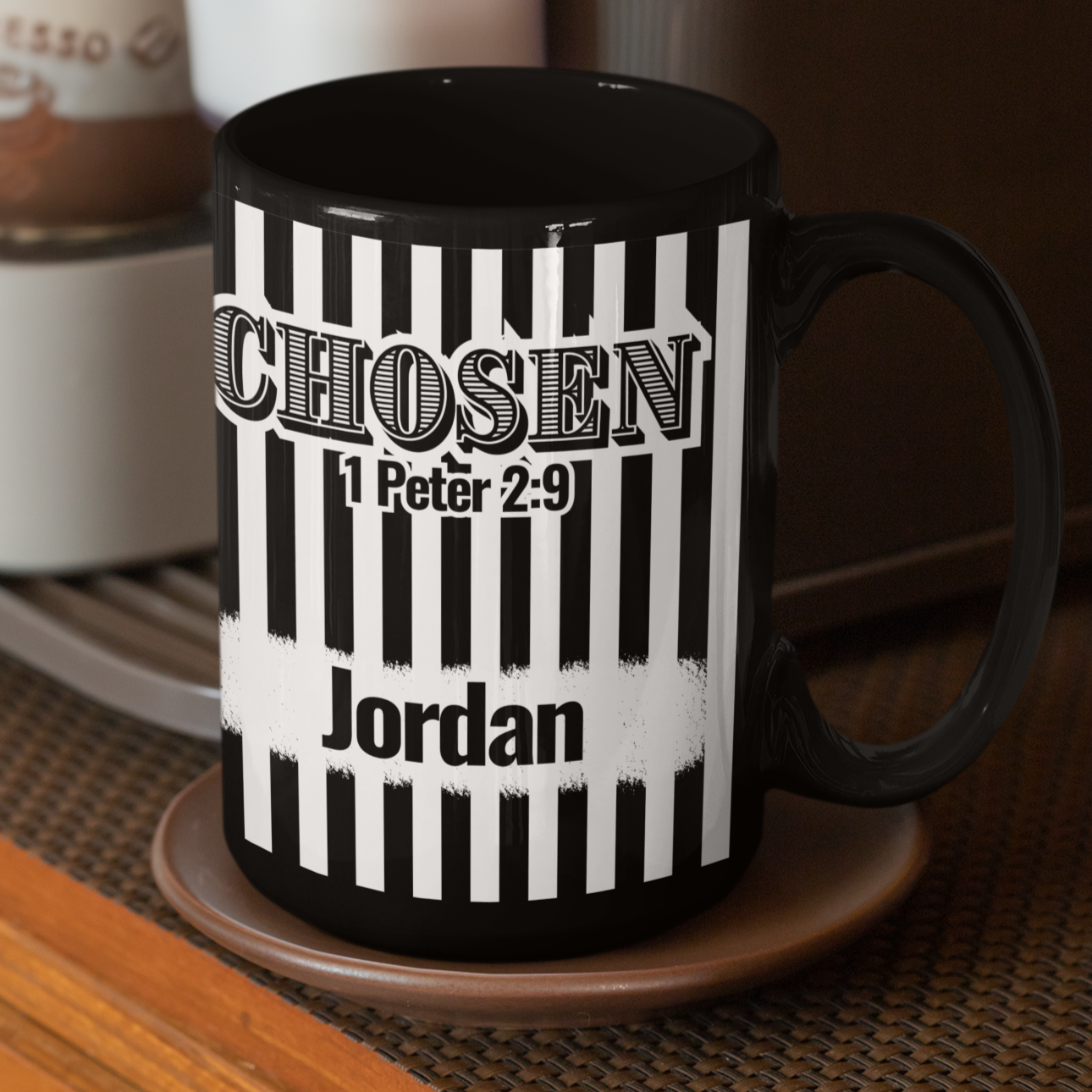 Chosen Black and White Stripe Gift Mug