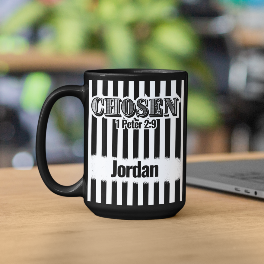 Chosen Black and White Stripe Gift Mug